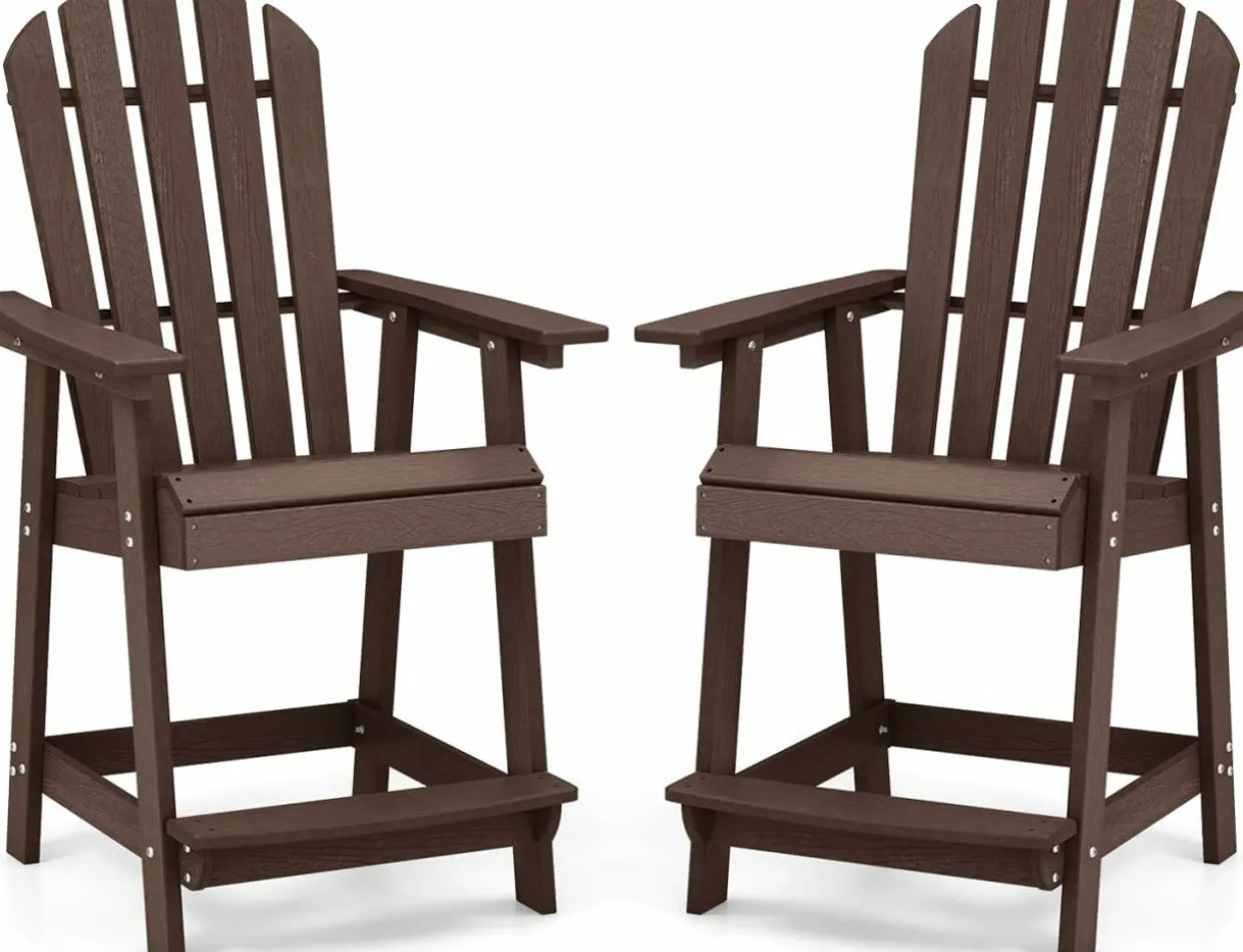 Tangkula Outdoor Bar Stool, HDPE Tall Adirondack Chair with Armrest & Footrest