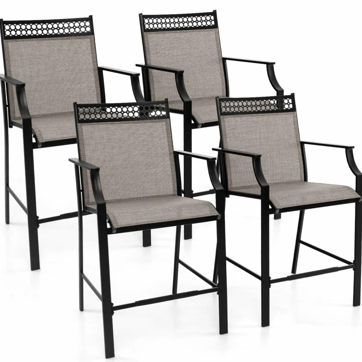 Tangkula Outdoor Bar Stools Set of 2/4, Heavy-Duty Patio Stools & Bar Chairs with Footrest & Armrests