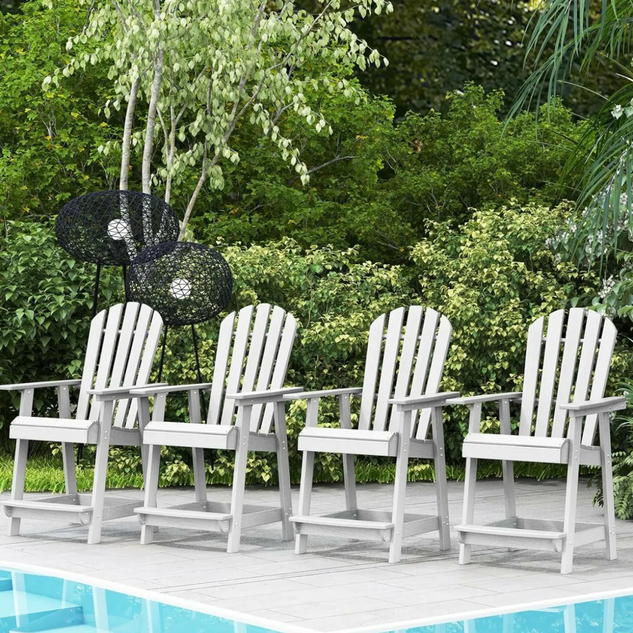 Tangkula Outdoor Bar Stool, HDPE Tall Adirondack Chair with Armrest & Footrest
