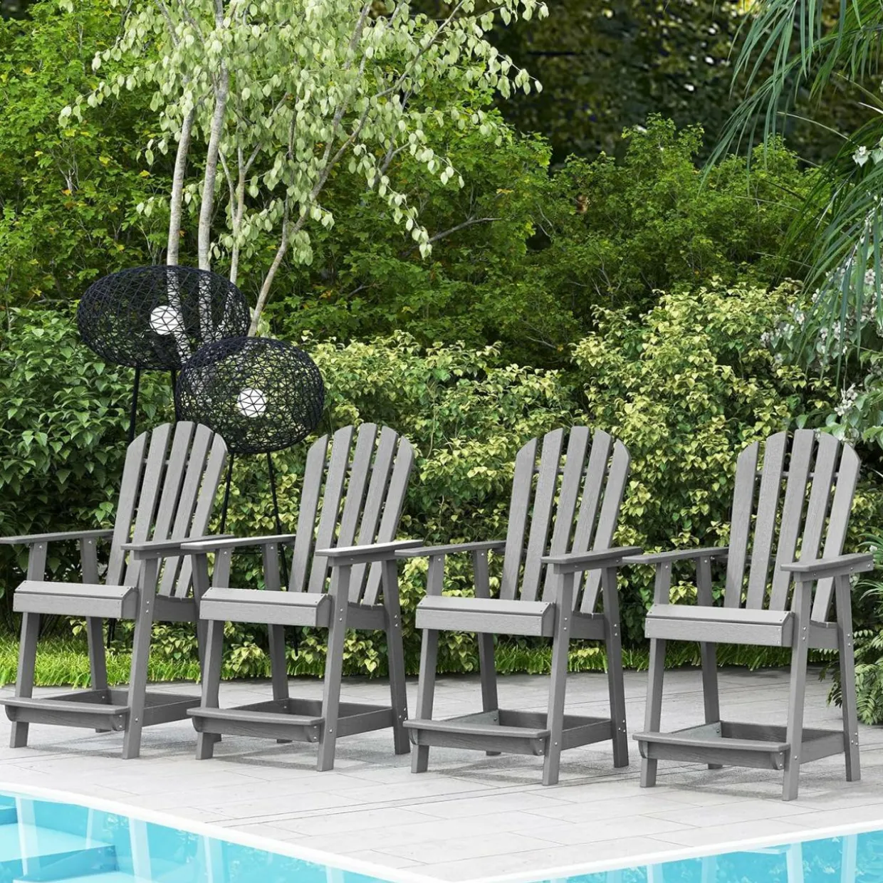Tangkula Outdoor Bar Stool, HDPE Tall Adirondack Chair with Armrest & Footrest