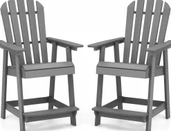 Tangkula Outdoor Bar Stool, HDPE Tall Adirondack Chair with Armrest & Footrest