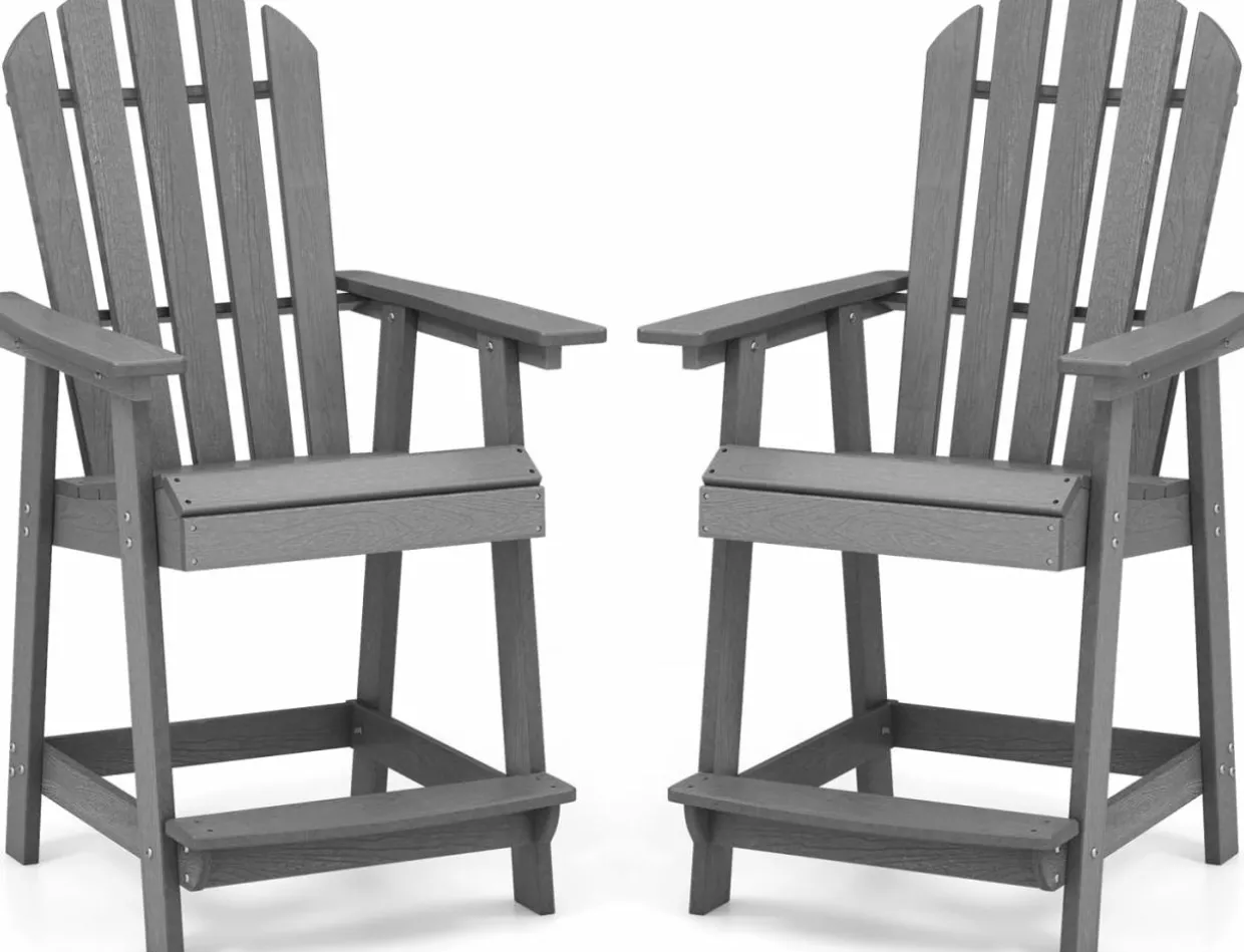 Tangkula Outdoor Bar Stool, HDPE Tall Adirondack Chair with Armrest & Footrest