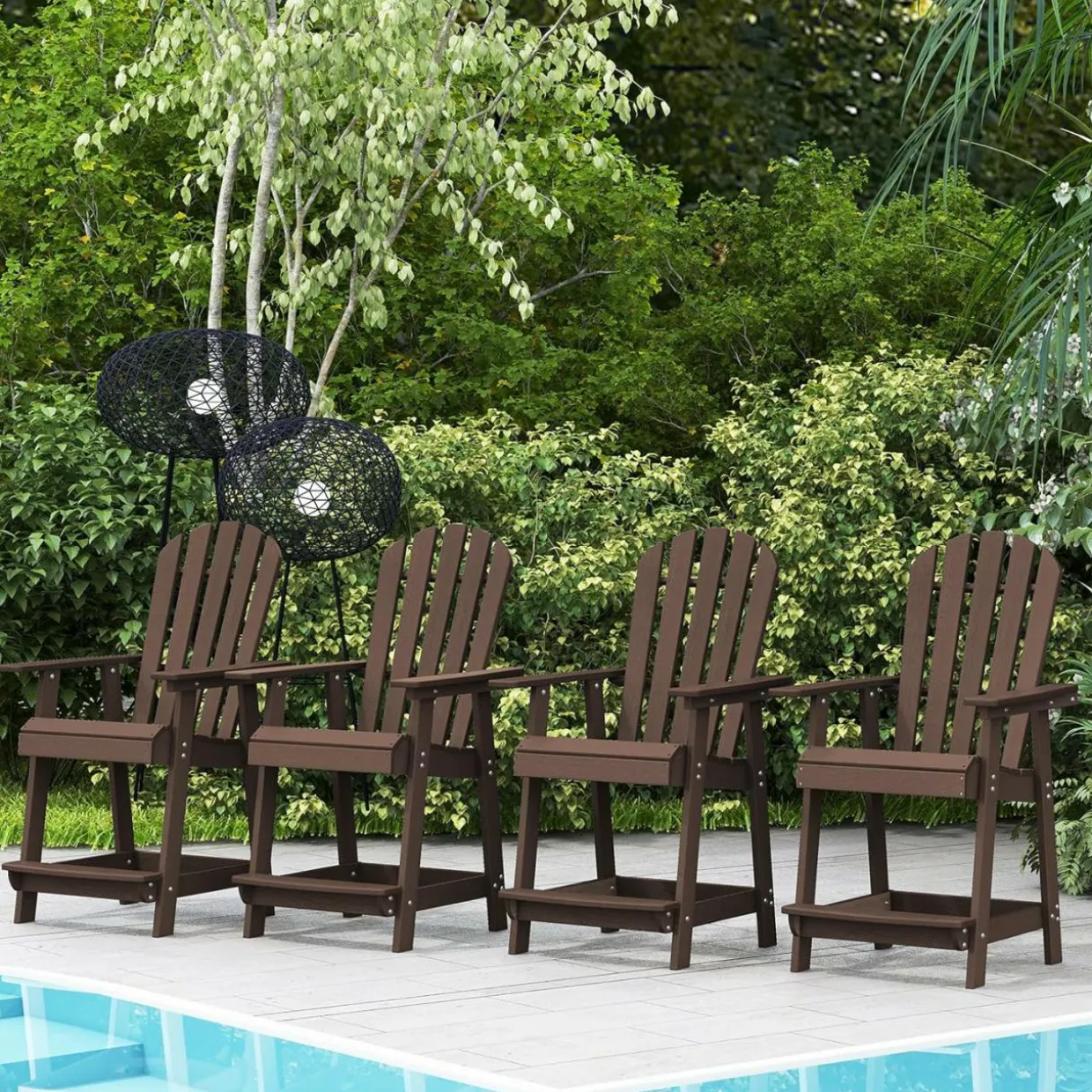 Tangkula Outdoor Bar Stool, HDPE Tall Adirondack Chair with Armrest & Footrest
