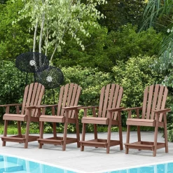 Tangkula Outdoor Bar Stool, HDPE Tall Adirondack Chair with Armrest & Footrest