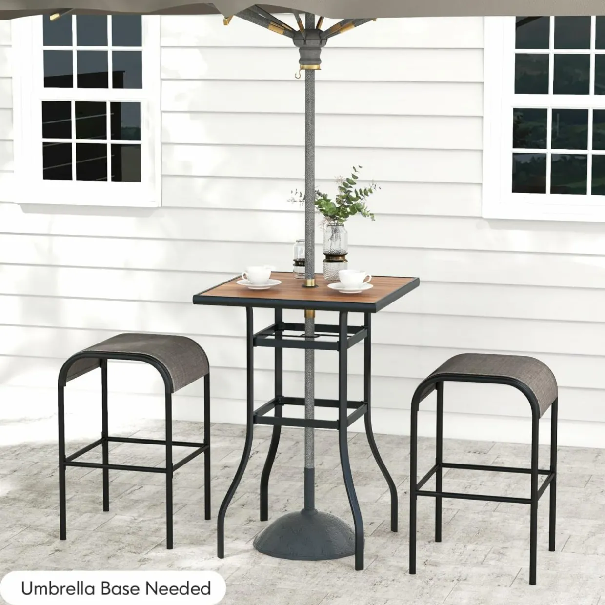 Tangkula Outdoor Bar Stools Set of 2/4, 30" Bar Height Bistro Stools with Breathable Fabric Seat & Heavy-Duty Metal Frame