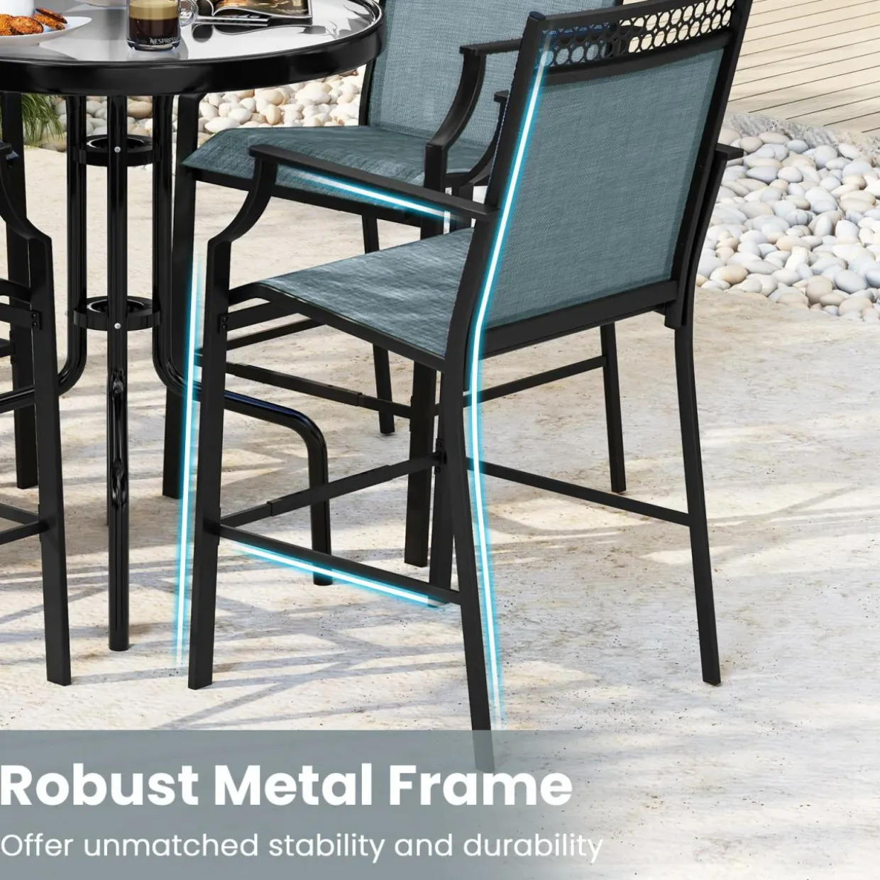 Tangkula Outdoor Bar Stools Set of 2/4, Heavy-Duty Patio Stools & Bar Chairs with Footrest & Armrests