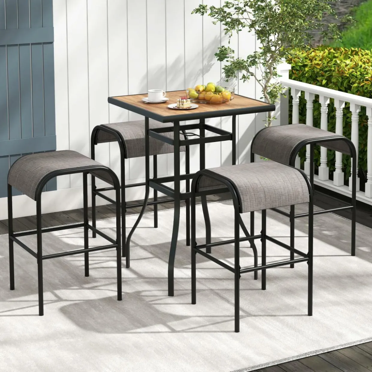 Tangkula Outdoor Bar Stools Set of 2/4, 30" Bar Height Bistro Stools with Breathable Fabric Seat & Heavy-Duty Metal Frame