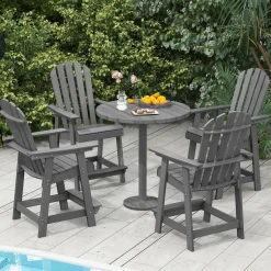 Tangkula Outdoor Bar Stool, HDPE Tall Adirondack Chair with Armrest & Footrest