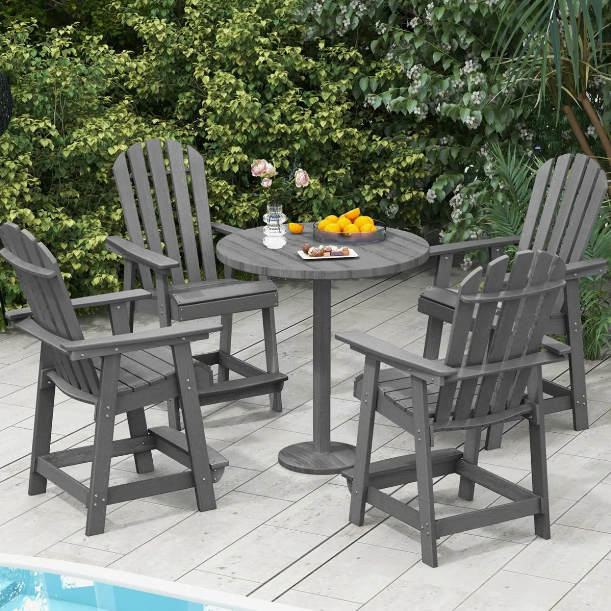 Tangkula Outdoor Bar Stool, HDPE Tall Adirondack Chair with Armrest & Footrest