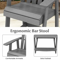 Tangkula Outdoor Bar Stool, HDPE Tall Adirondack Chair with Armrest & Footrest