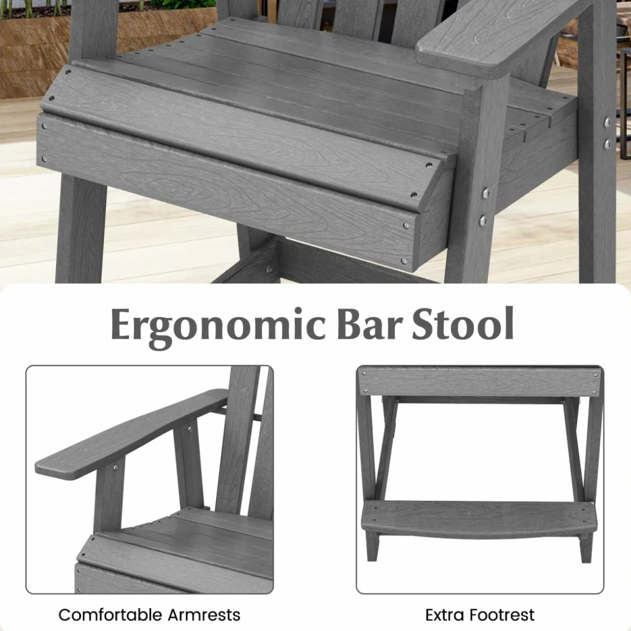 Tangkula Outdoor Bar Stool, HDPE Tall Adirondack Chair with Armrest & Footrest