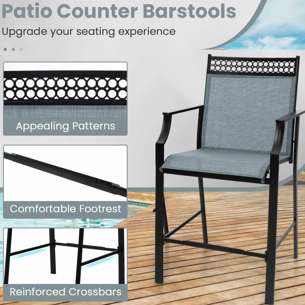 Tangkula Outdoor Bar Stools Set of 2/4, Heavy-Duty Patio Stools & Bar Chairs with Footrest & Armrests