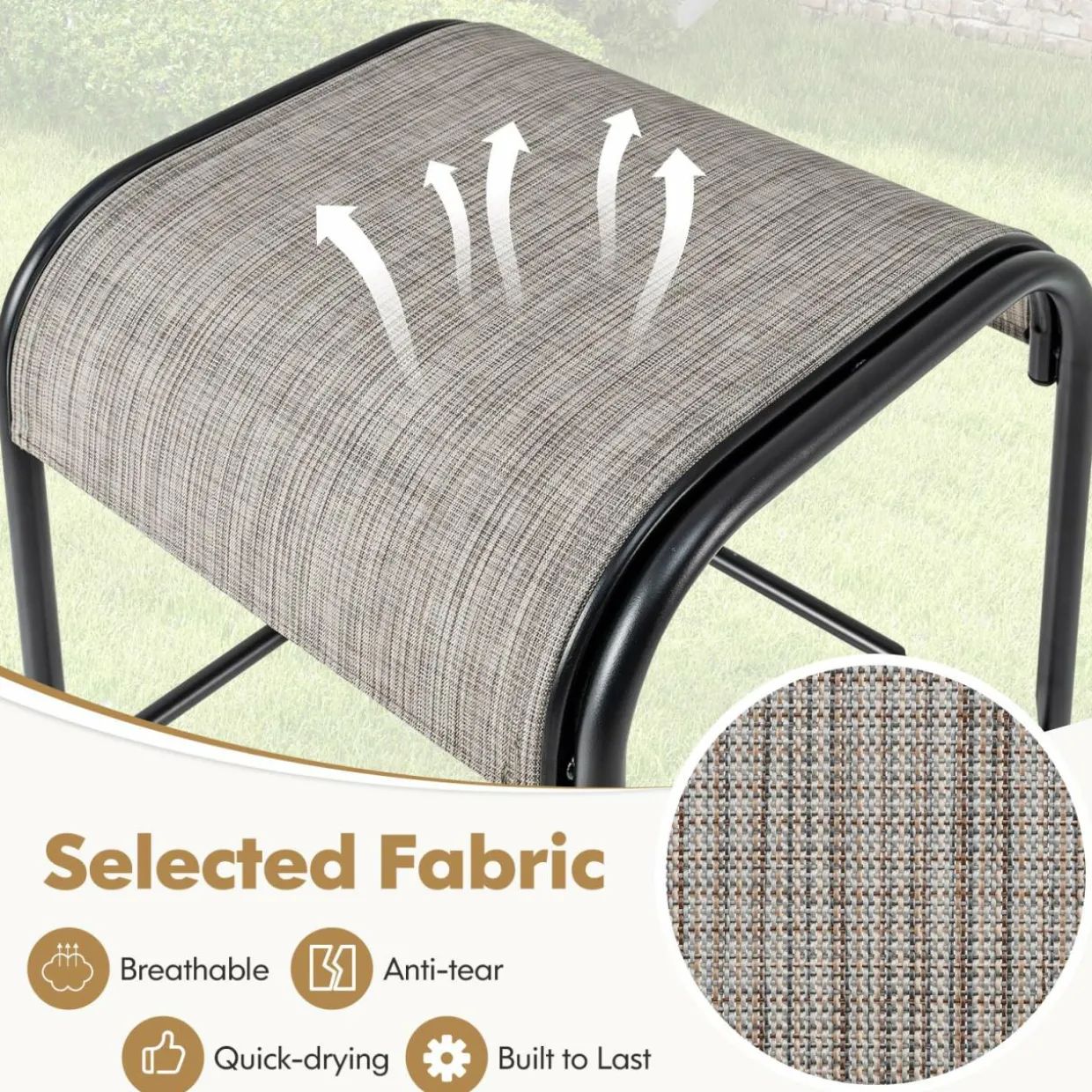 Tangkula Outdoor Bar Stools Set of 2/4, 30" Bar Height Bistro Stools with Breathable Fabric Seat & Heavy-Duty Metal Frame