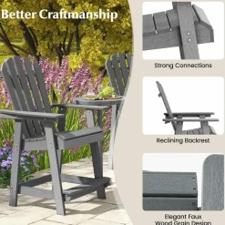 Tangkula Outdoor Bar Stool, HDPE Tall Adirondack Chair with Armrest & Footrest