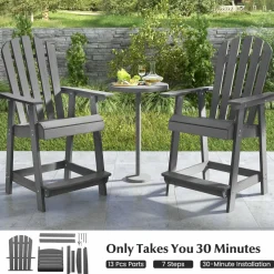 Tangkula Outdoor Bar Stool, HDPE Tall Adirondack Chair with Armrest & Footrest