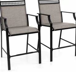 Tangkula Outdoor Bar Stools Set of 2/4, Heavy-Duty Patio Stools & Bar Chairs with Footrest & Armrests