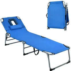 Tangkula Outdoor Beach Chaise Lounge, Folding Lounge Chair with 5-Position Backrest