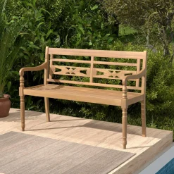 Tangkula Outdoor Bench, 2-Person Garden Bench with Wide Backrest and Curved Armrests