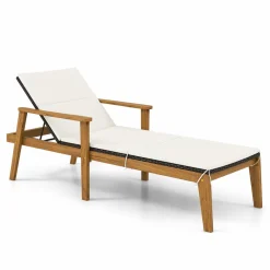 Tangkula Outdoor Chaise Lounge Chair, Rattan Patio Chaise with Armrests & 4-Level Backrest