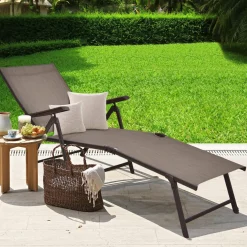 Tangkula Outdoor Chaise Lounge, Folding Recliner Lounge Chair with 5-Position Adjustable Backrest & 2-Position Footrest