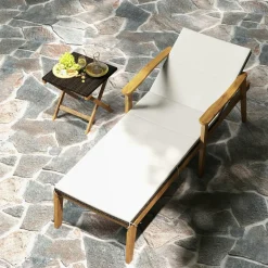 Tangkula Outdoor Chaise Lounge Chair Set, Rattan Patio Chaise with Armrests & 4-Level Backrest