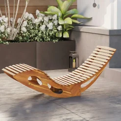 Tangkula Outdoor Chaise Lounge Chair, Acacia Wood Rocking Sun Lounger with Slatted Backrest and Seat