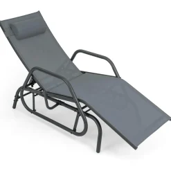 Tangkula Outdoor Chaise Lounge Glider Chair with Armrests and Pillow