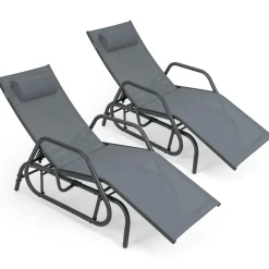 Tangkula Outdoor Chaise Lounge Glider Chair with Armrests and Pillow