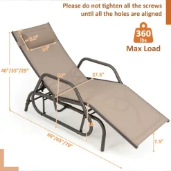 Tangkula Outdoor Chaise Lounge Glider Chair with Armrests and Pillow