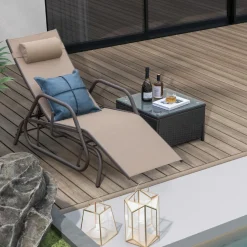 Tangkula Outdoor Chaise Lounge Glider Chair with Armrests and Pillow