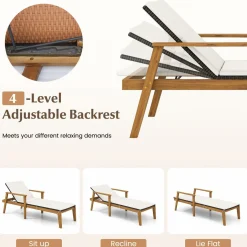 Tangkula Outdoor Chaise Lounge Chair, Rattan Patio Chaise with Armrests & 4-Level Backrest