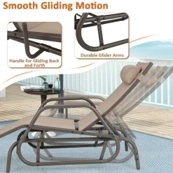 Tangkula Outdoor Chaise Lounge Glider Chair with Armrests and Pillow