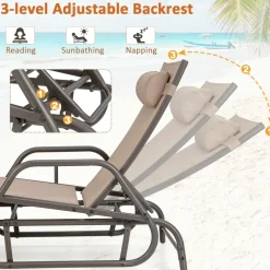 Tangkula Outdoor Chaise Lounge Glider Chair with Armrests and Pillow