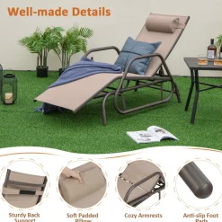 Tangkula Outdoor Chaise Lounge Glider Chair with Armrests and Pillow