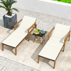 Tangkula Outdoor Chaise Lounge Chair, Rattan Patio Chaise with Armrests & 4-Level Backrest