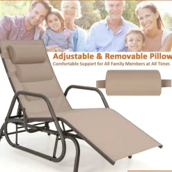 Tangkula Outdoor Chaise Lounge Glider Chair with Armrests and Pillow
