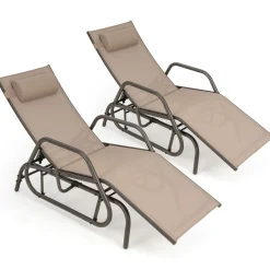 Tangkula Outdoor Chaise Lounge Glider Chair with Armrests and Pillow