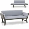 Tangkula Outdoor Convertible Sofa Daybed with Adjustable Armrests, PE Rattan Patio Couch Furniture with Thick Cushions