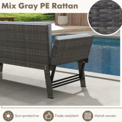 Tangkula Outdoor Convertible Sofa Daybed with Adjustable Armrests, PE Rattan Patio Couch Furniture with Thick Cushions
