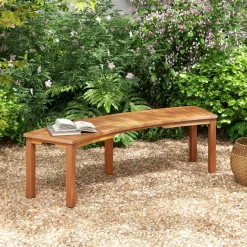 Tangkula Outdoor Curved Bench, Acacia Wood Fire Pit Bench w/Slatted Seat, 800 LBS Max Load, Oil Painted