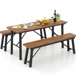 Tangkula Outdoor Dining Table With Benches for 4-6 Persons, No Assembly