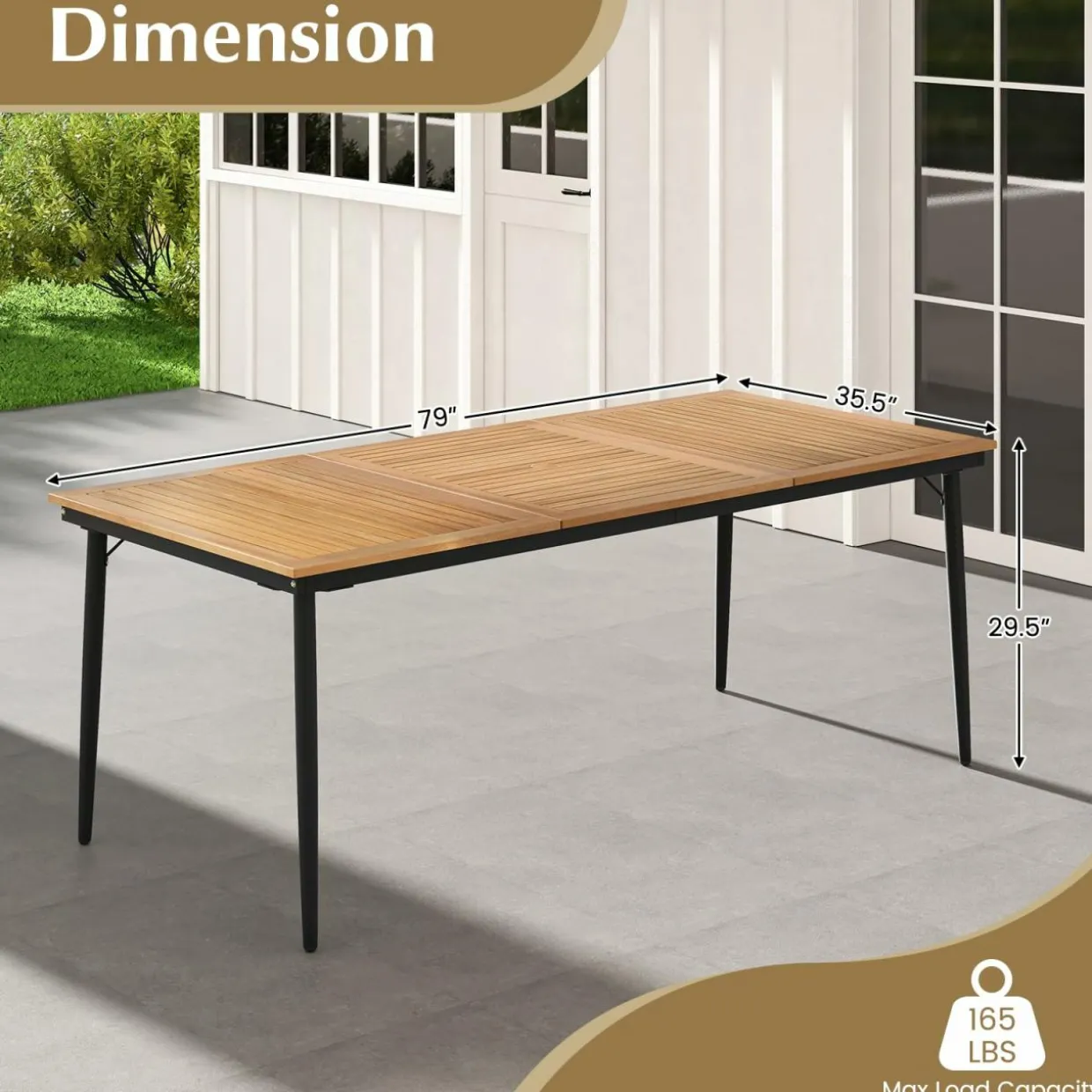Tangkula Outdoor Dining Table for 8, 79 Inch Acacia Wood Patio Table with 1.9” Umbrella Hole