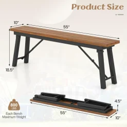 Tangkula Outdoor Dining Table With Benches for 4-6 Persons, No Assembly