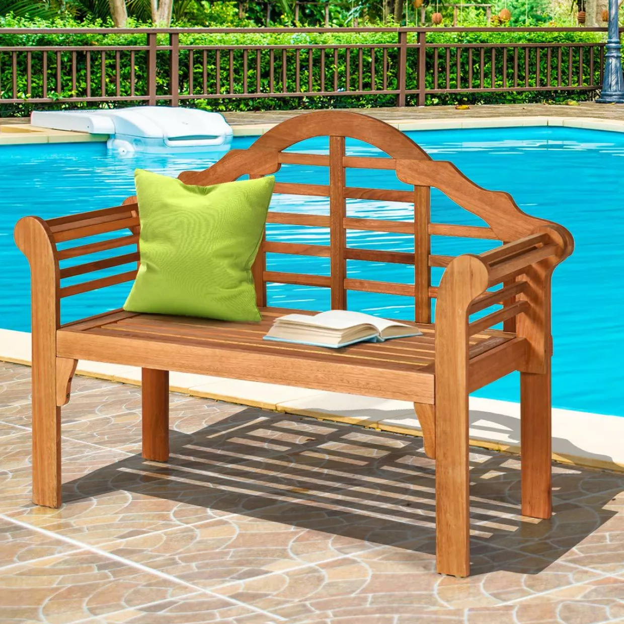 Tangkula Outdoor Eucalyptus Wood Folding Bench for Garden, Patio, Porch, Poolside, Balcony, Teak (Natural)
