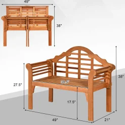 Tangkula Outdoor Eucalyptus Wood Folding Bench for Garden, Patio, Porch, Poolside, Balcony, Teak (Natural)