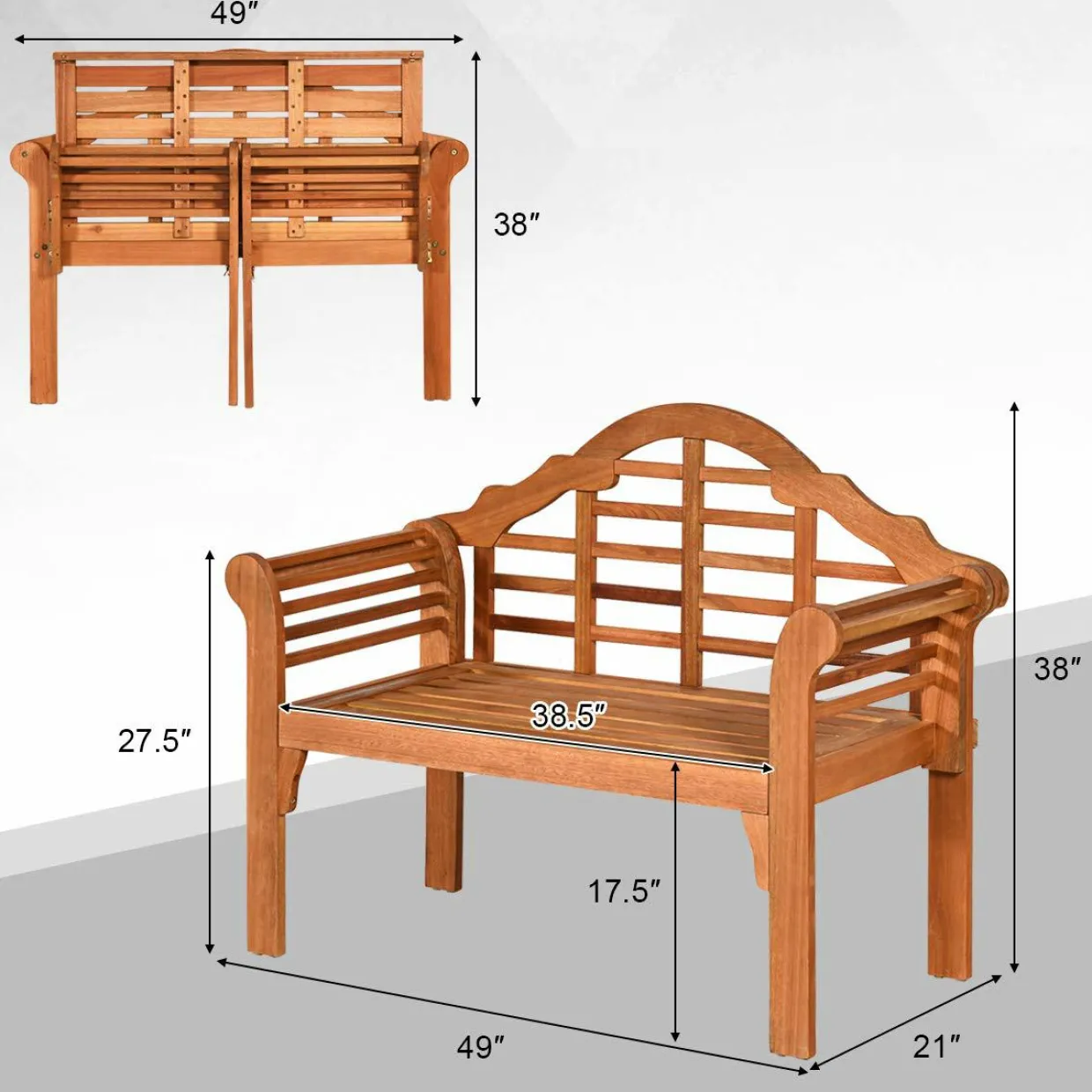 Tangkula Outdoor Eucalyptus Wood Folding Bench for Garden, Patio, Porch, Poolside, Balcony, Teak (Natural)