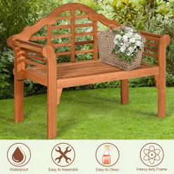 Tangkula Outdoor Eucalyptus Wood Folding Bench for Garden, Patio, Porch, Poolside, Balcony, Teak (Natural)
