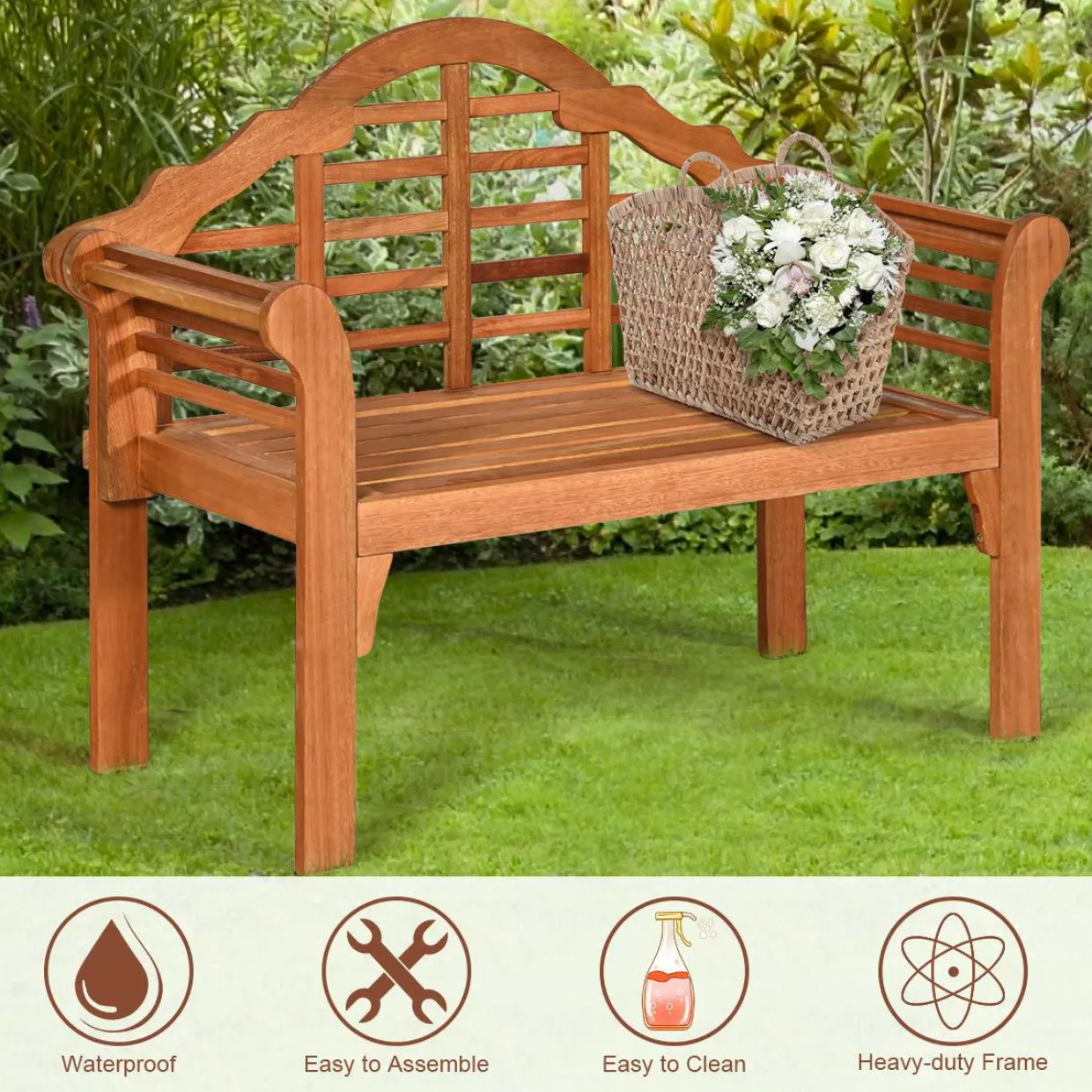Tangkula Outdoor Eucalyptus Wood Folding Bench for Garden, Patio, Porch, Poolside, Balcony, Teak (Natural)