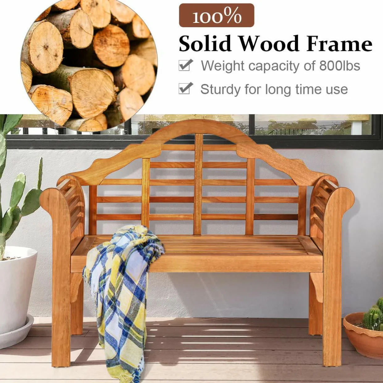 Tangkula Outdoor Eucalyptus Wood Folding Bench for Garden, Patio, Porch, Poolside, Balcony, Teak (Natural)