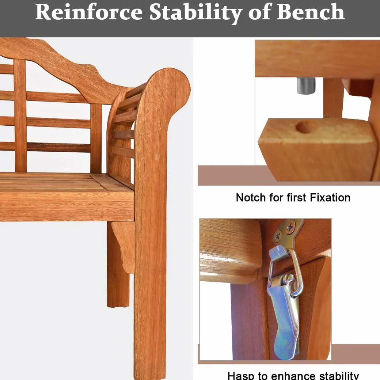 Tangkula Outdoor Eucalyptus Wood Folding Bench for Garden, Patio, Porch, Poolside, Balcony, Teak (Natural)
